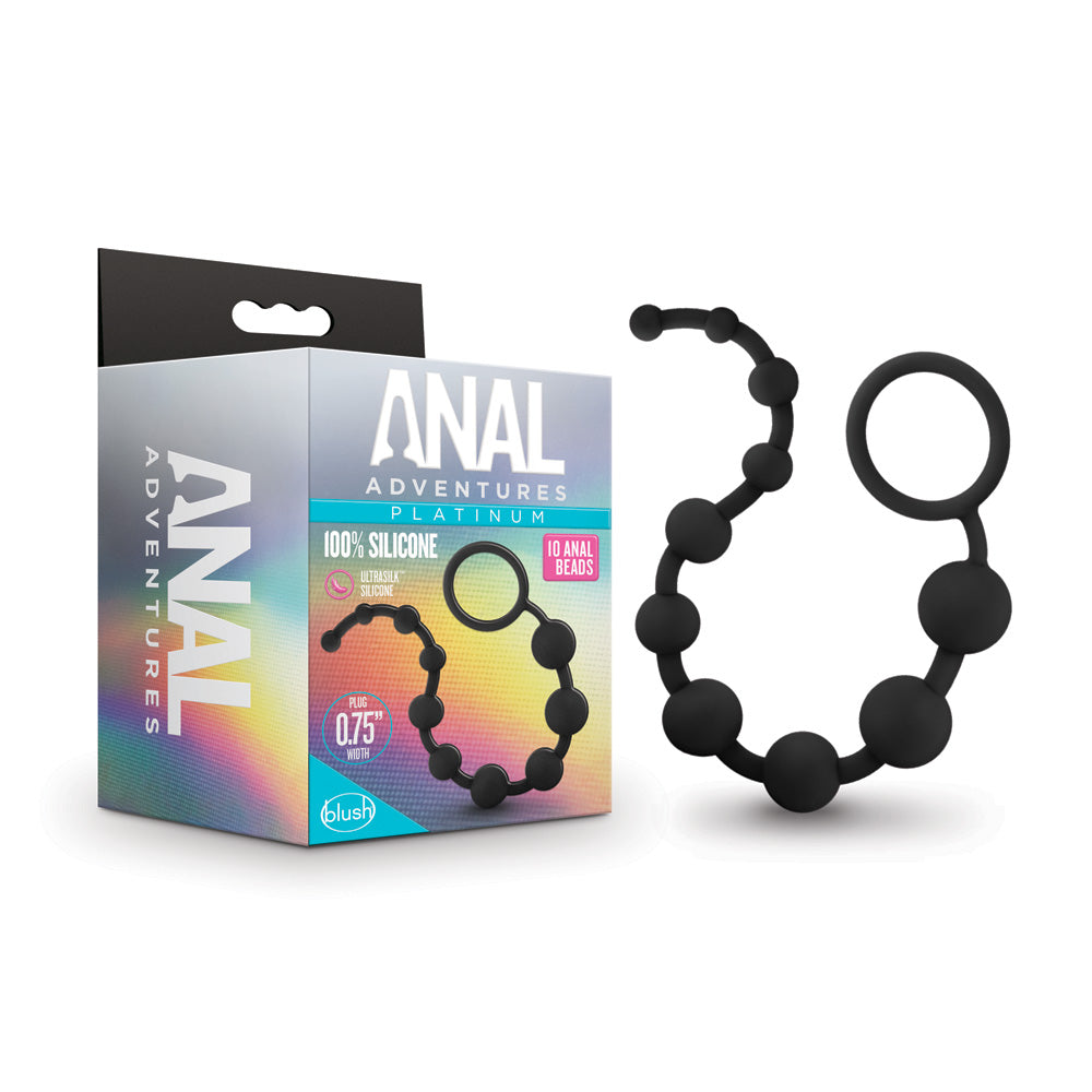 Anal Beads – Platinum Silicone, 10-Count, Black – Anal Adventures