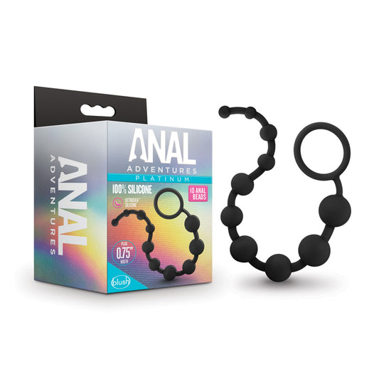 Anal Beads – Platinum Silicone, 10-Count, Black – Anal Adventures