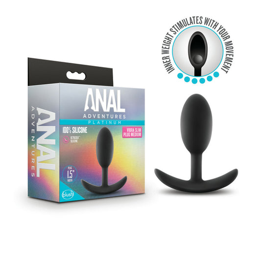 Anal Adventures Vibra Slim Platinum Silicone Vibrating Anal Plug – Medium, Black