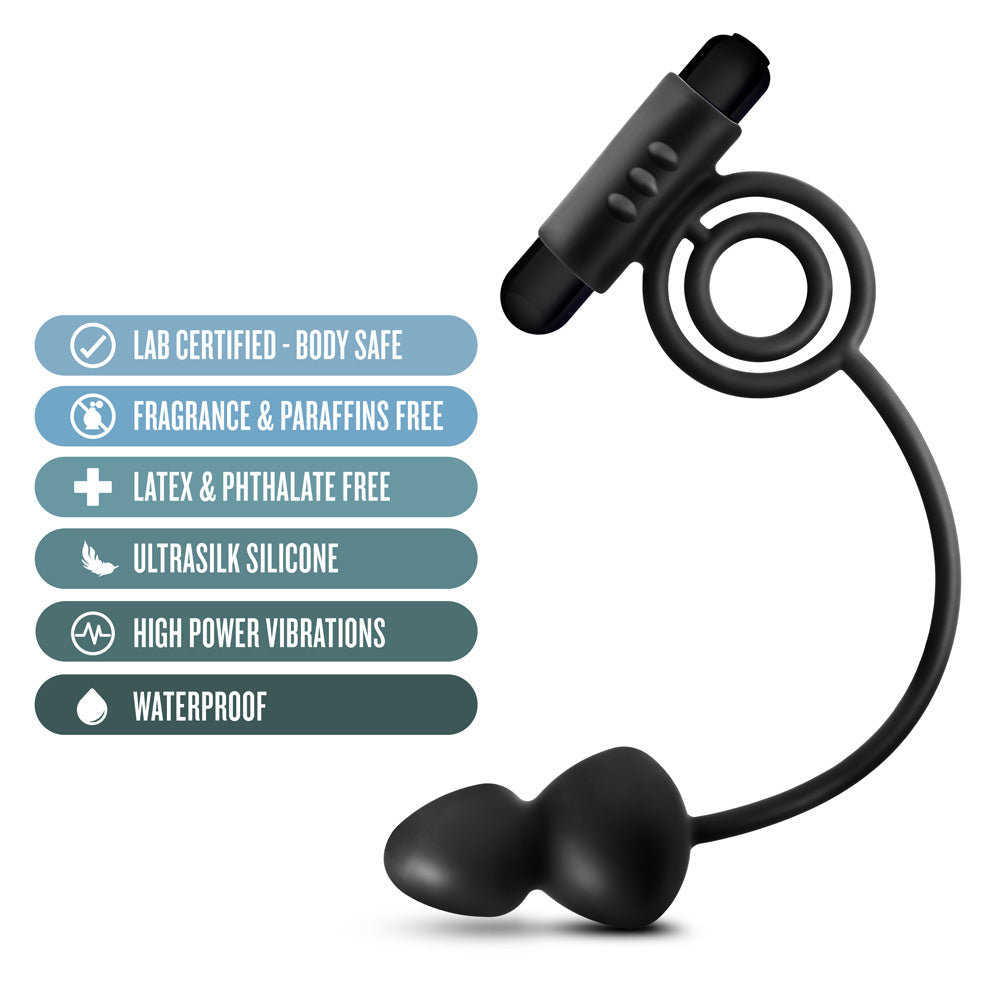 Anal Adventures Platinum Silicone Vibrating Anal Plug with C-Ring - Black