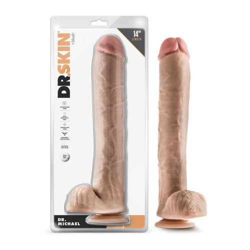 Dr. Skin Dr. Michael 14" Dildo with Balls – Realistic Beige Silicone Dildo