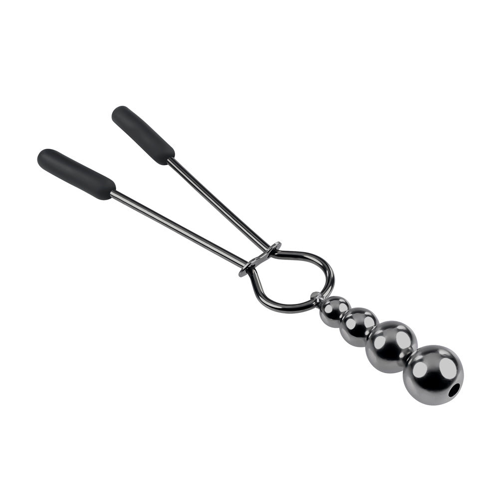 Beaded Nipple Clamps Black Chrome Finish - Adjustable BDSM Toy