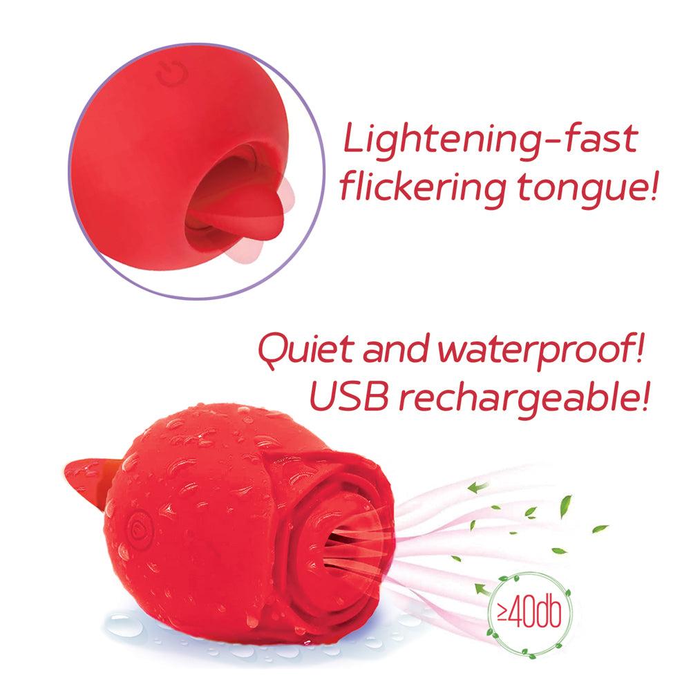 Rechargeable Silicone Suction Vibrator - Wild Rose & Tongue