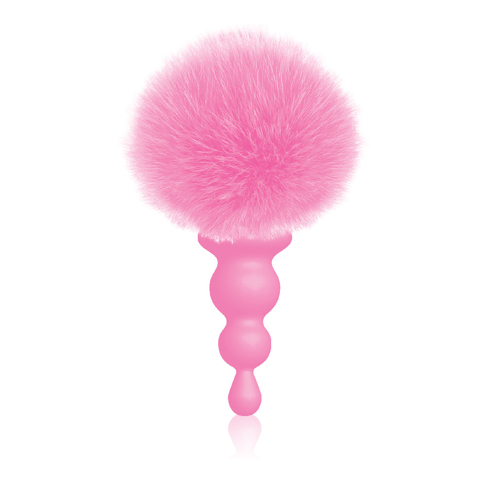 Beaded Pink Silicone Bunny Tail Butt Plug – 9's Cottontails Anal Toy