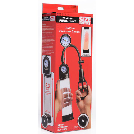 Size Matters Trigger Penis Pump with Gauge – Vacuum Erection Pump for Men