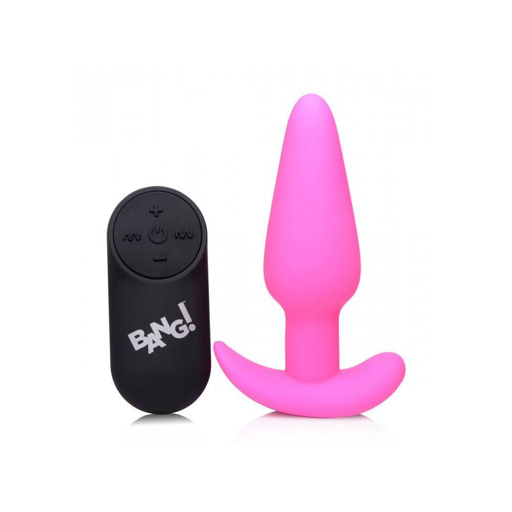 Bang! 21X Vibrating Silicone Butt Plug with Remote Control – Pink