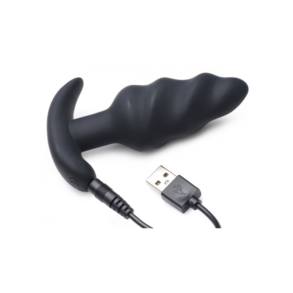 Bang! 21X Vibrating Silicone Swirl Butt Plug with Remote Control - Blue