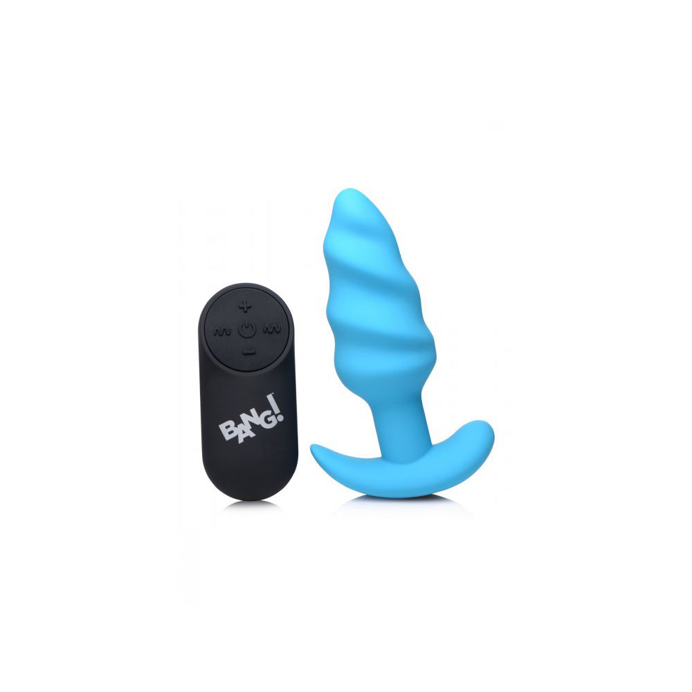 Bang! 21X Vibrating Silicone Swirl Butt Plug with Remote Control - Blue