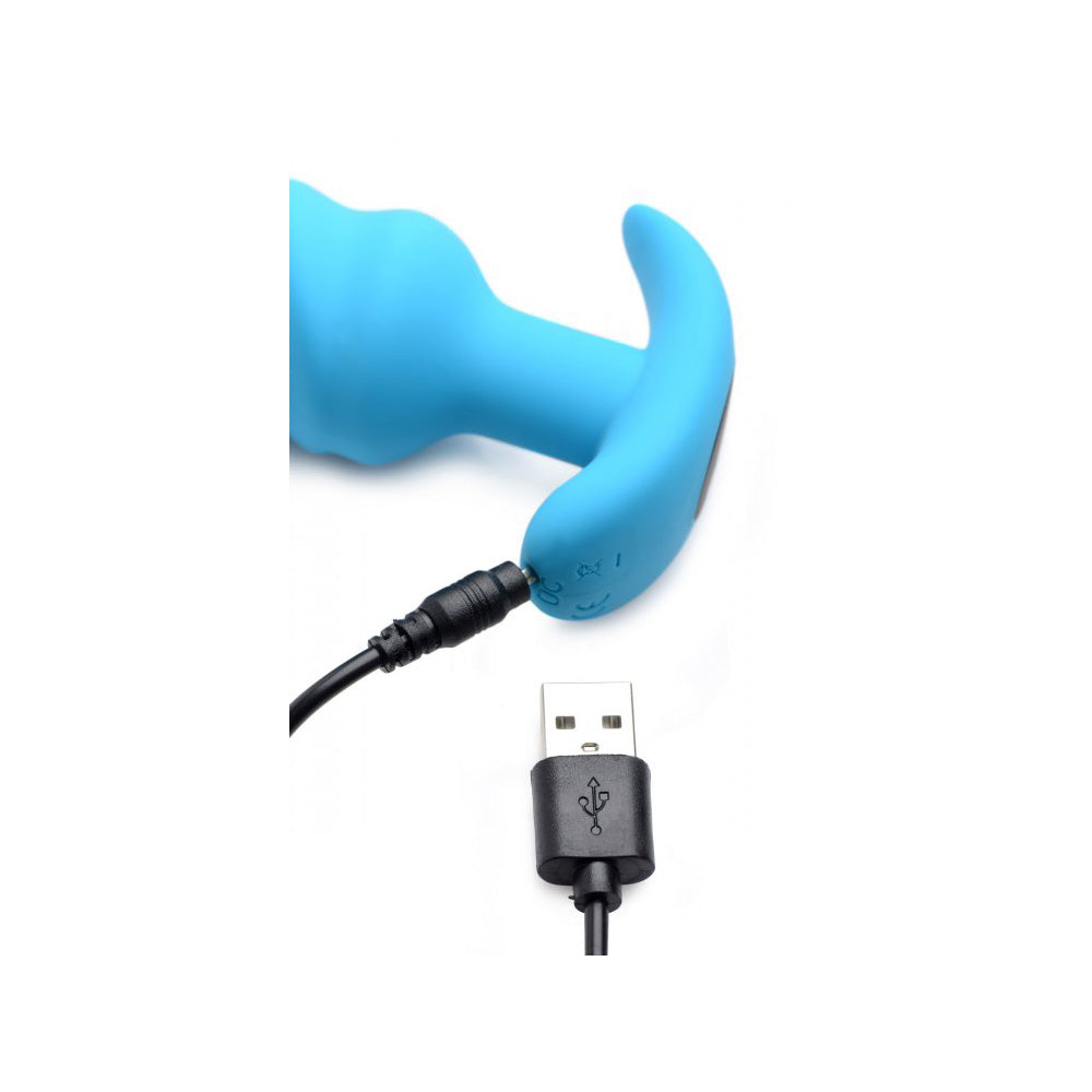 Bang! 21X Vibrating Silicone Swirl Butt Plug with Remote Control - Blue