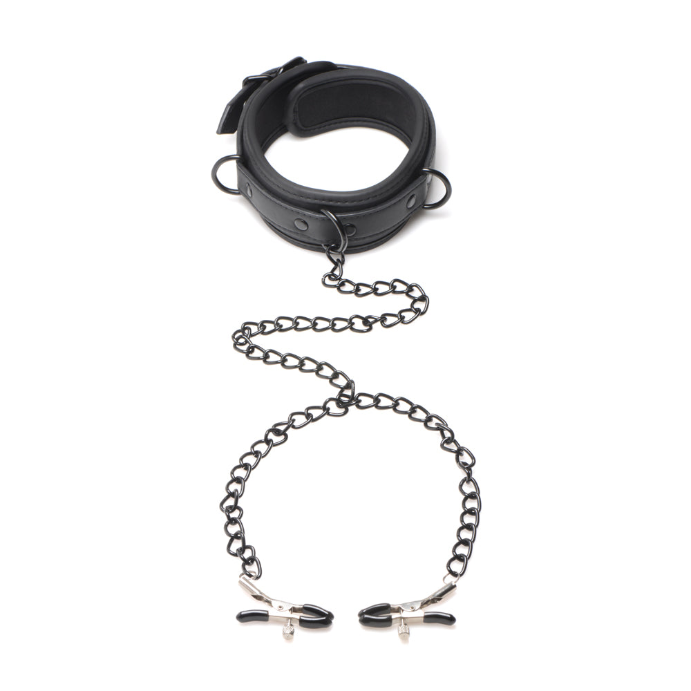 Master Series Temptress Collar with Nipple Clamps – BDSM Collar and Nipple Clamp Set