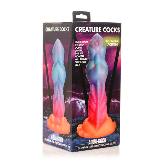 Aqua-Cock Glow-In-The-Dark Silicone Dildo by Creature Cocks