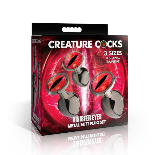 Creature Cocks Sinister Red Eyes Metal Butt Plug Set – Fantasy Anal Toys in Multiple Sizes