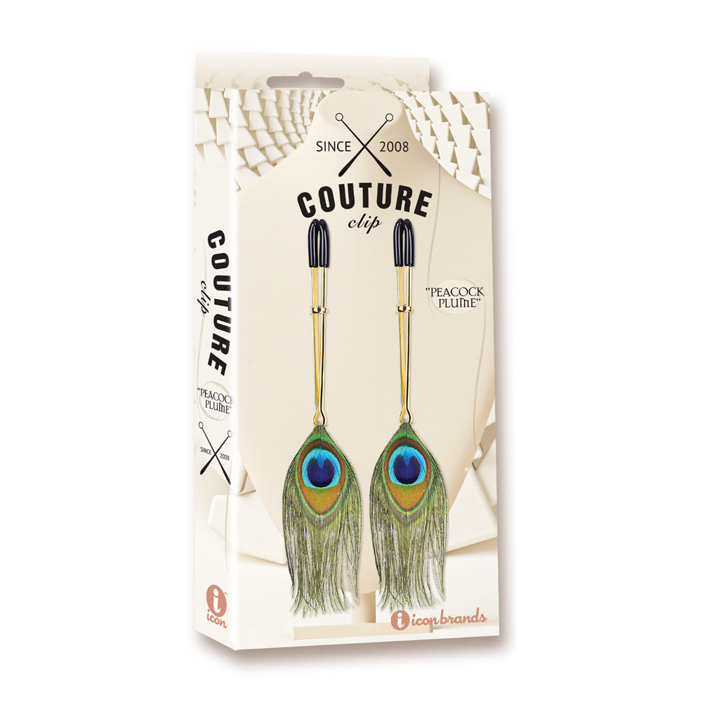 Couture Clips Luxury Nipple Clamps with Peacock Plume - Premium BDSM Fetish Accessory