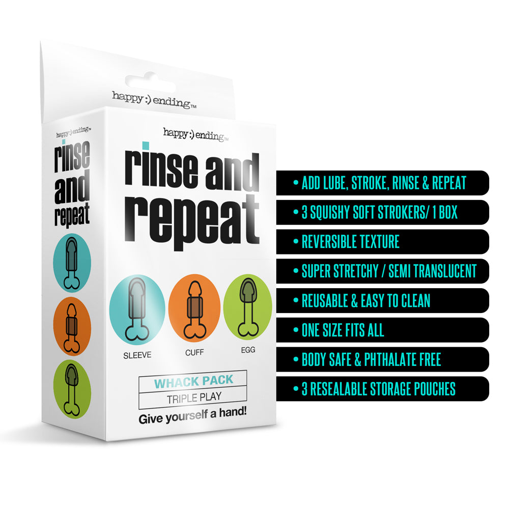 Happy Ending Rinse & Repeat Whack Pack Triple Play – Premium Adult Masturbation Toy Kit