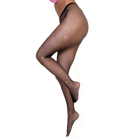 Black Rhinestone Mardi Gras Tights - Size A - Sparkly Costume Stockings for Parties