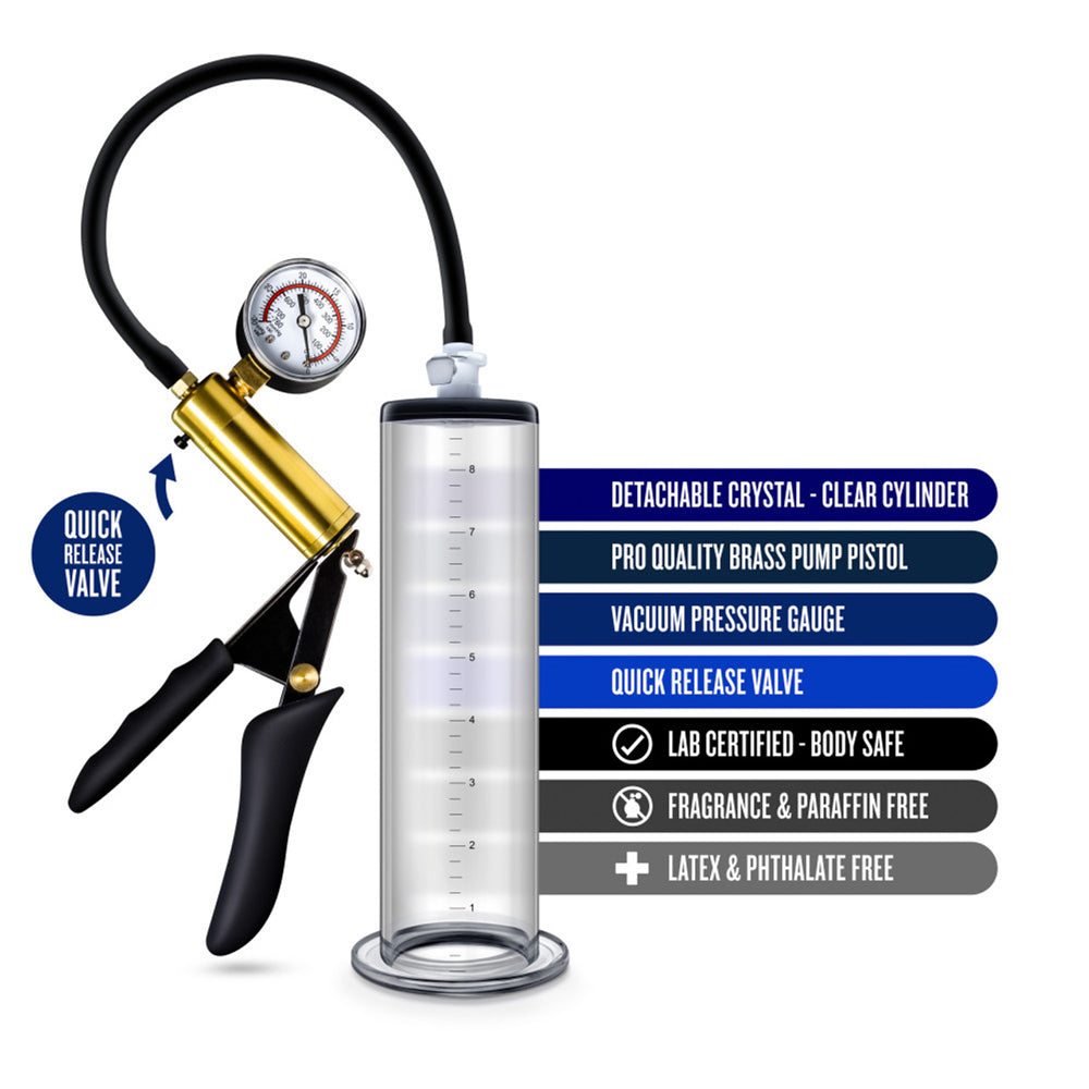 Performance VX6 Vacuum Penis Pump with Brass Pistol and Pressure Gauge – Clear