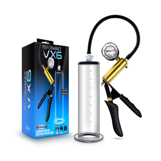 Performance VX6 Vacuum Penis Pump with Brass Pistol and Pressure Gauge – Clear