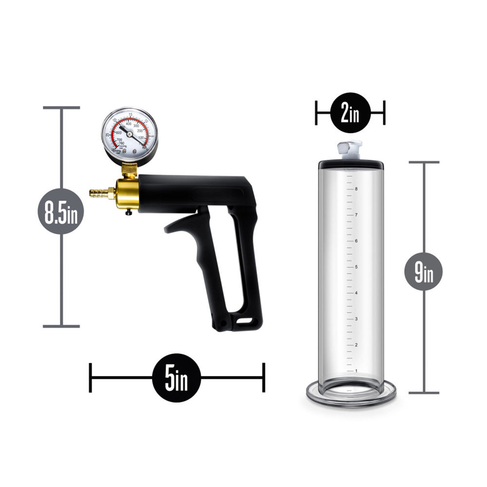 Performance Vx7 Vacuum Penis Pump with Brass Trigger and Pressure Gauge – Clear