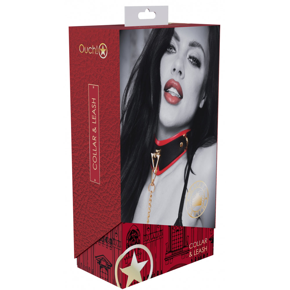 Ouch! Milan Collection Collar with Leash – Black & Red Adjustable Bondage Set