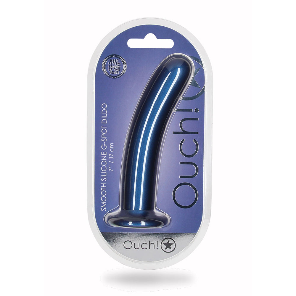 Smooth Silicone G-Spot Dildo 7" Metallic Blue