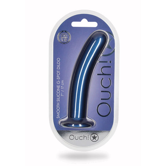 Smooth Silicone G-Spot Dildo 7" Metallic Blue