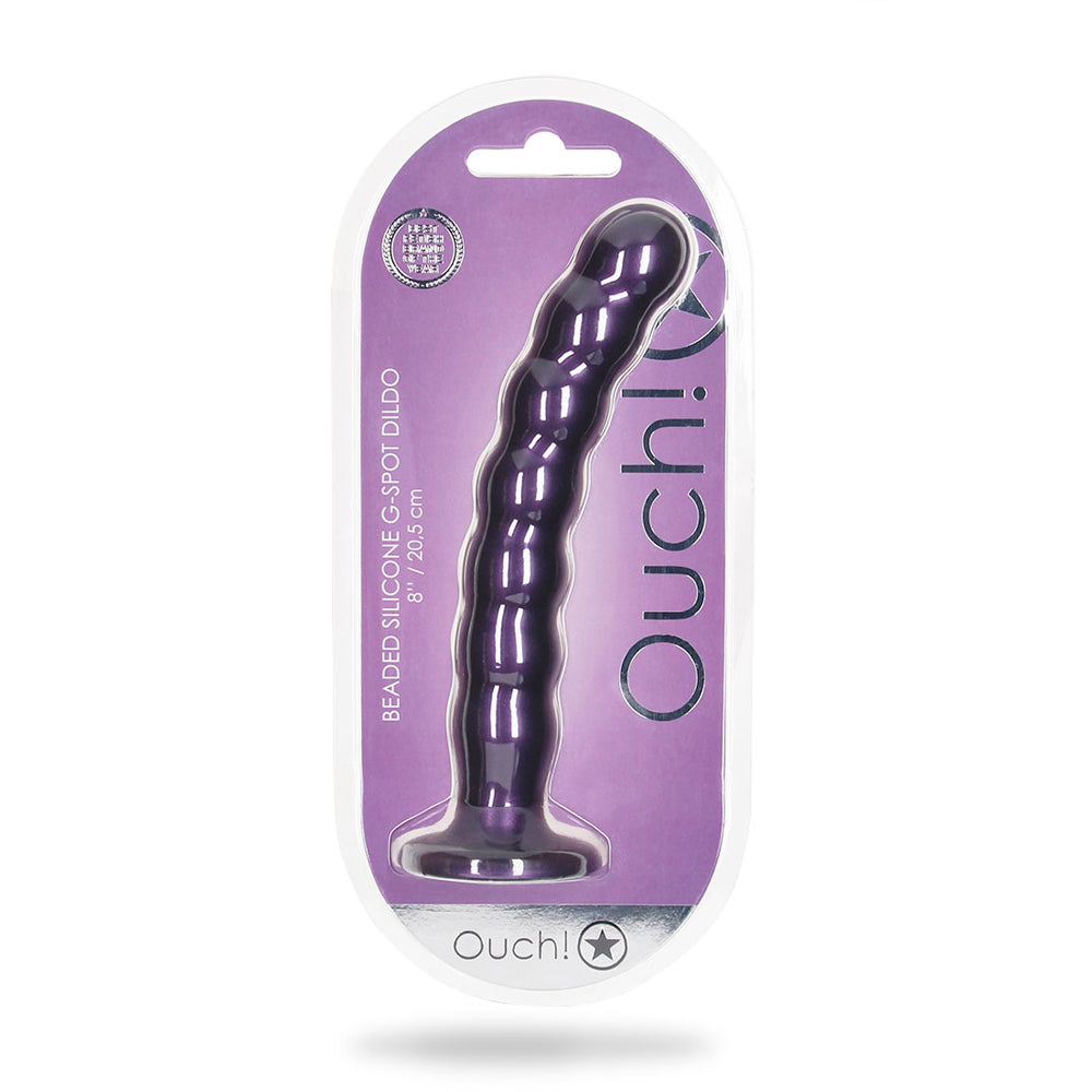 Beaded Silicone G-Spot Dildo 8" Metallic Blue