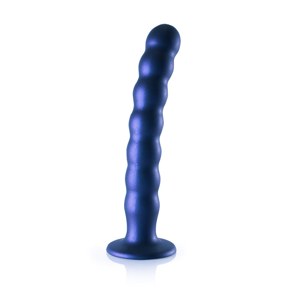 Beaded Silicone G-Spot Dildo 8" Metallic Blue
