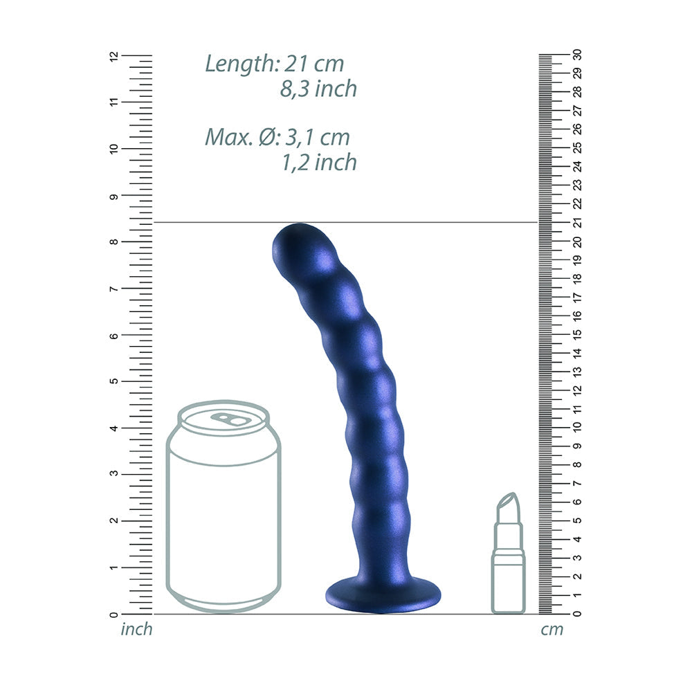 Beaded Silicone G-Spot Dildo 8" Metallic Blue