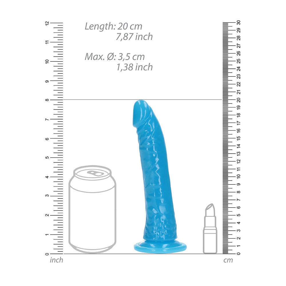 Realrock Glow In The Dark Slim Dildo 7'' Neon Blue