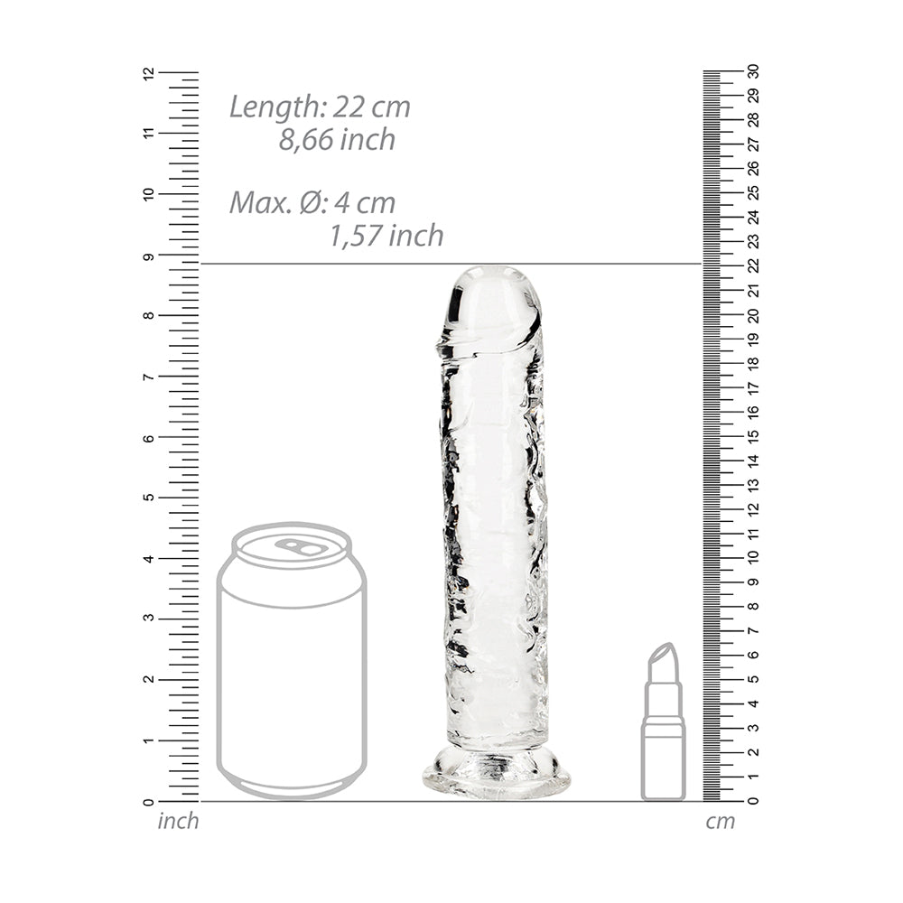 Realrock Crystal Clear Straight Realistic Dildo With Suction Cup 8'' Transparent