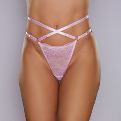 Adore Cherished Lace and Mesh Thong – Pink, One Size (OS)