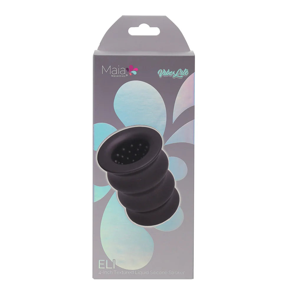 ELI Black Vibelite 4-Inch Textured Silicone Stroker - Rechargeable