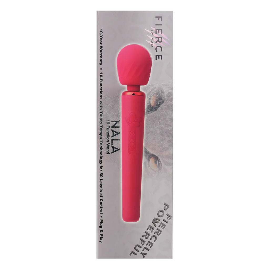 NALA Red 10-Function Touch Tempo Plug & Play Powerful Wand Vibrator