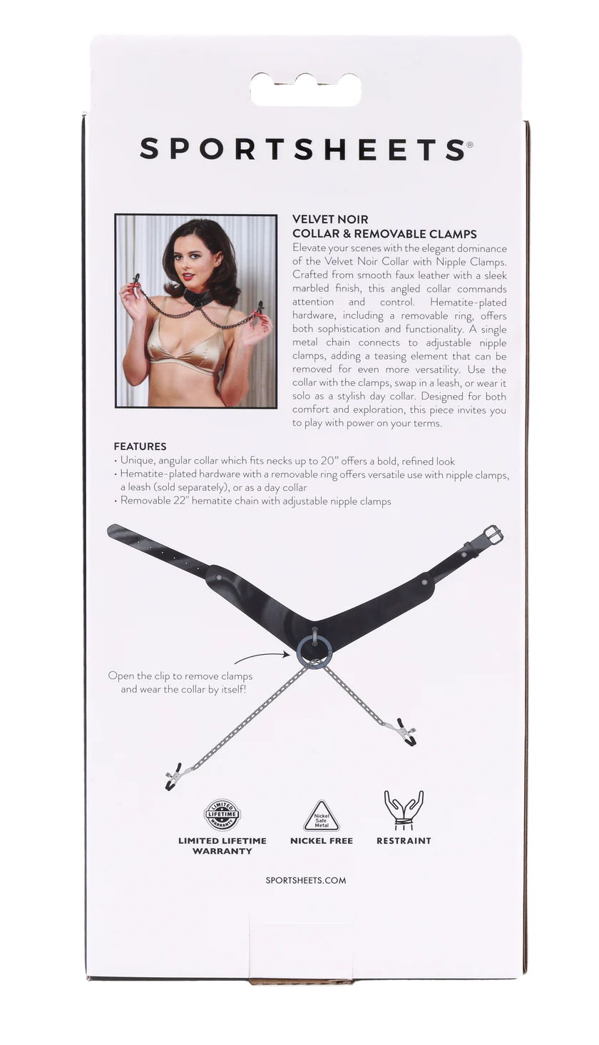 Velvet Noir Collar with Nipple Clamps – Adjustable Bondage Accessory