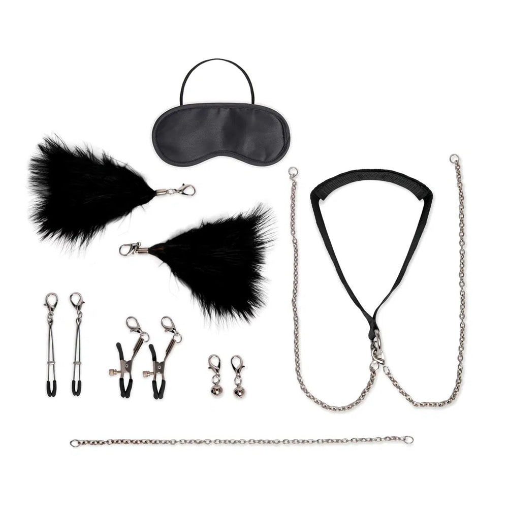 12-Piece Adjustable Interchangeable Collar and Nipple Clamps Set for BDSM and Fetish Play