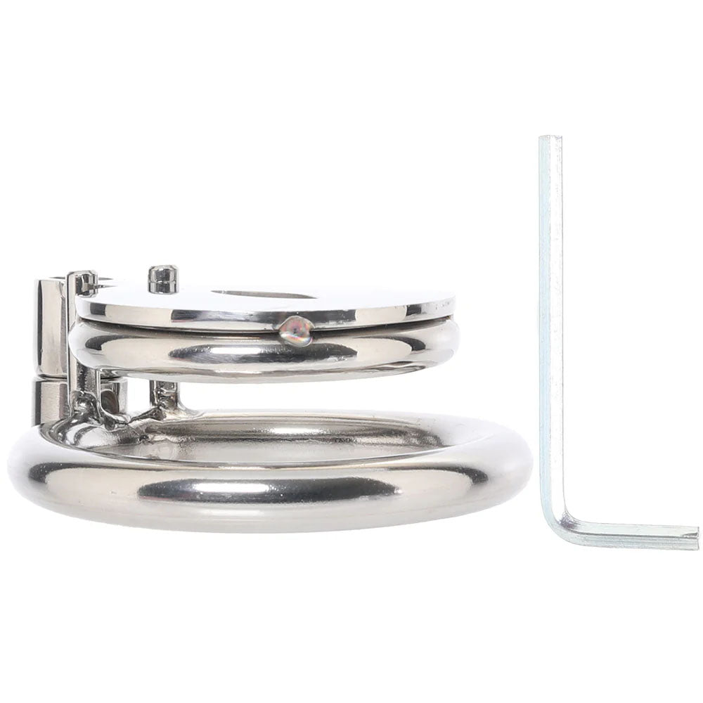 Lockmaster Stainless Steel Flat Inverted Chastity Cage with Cat's Eye