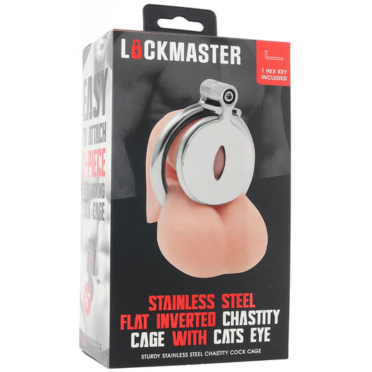 Lockmaster Stainless Steel Flat Inverted Chastity Cage with Cat's Eye