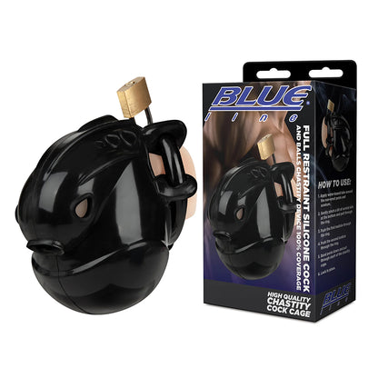 Full Restraint Silicone Cock And Balls Chastity Device 100% Coverage Black