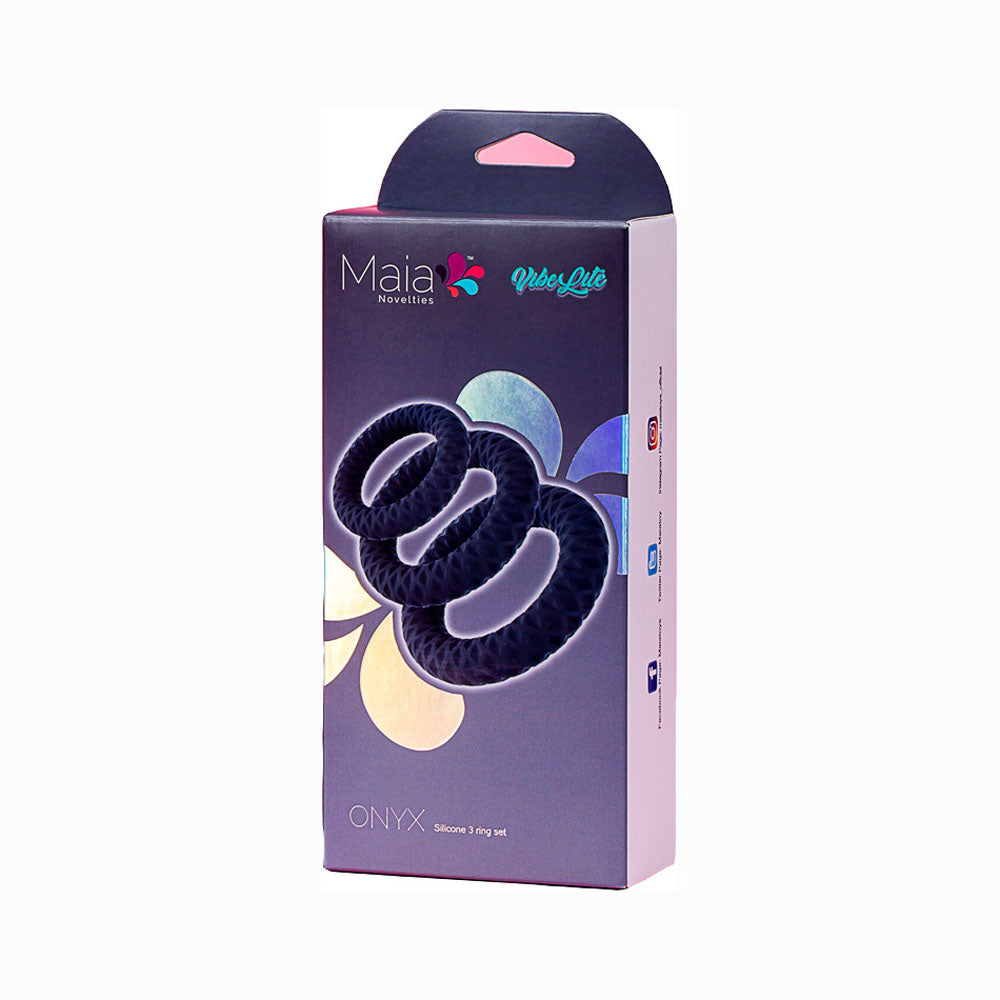 Maia Onyx 3-Piece Liquid Silicone Cock Ring Set - Body-Safe, Flexible Silicone Rings