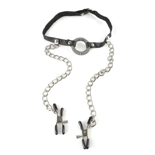 Fetish Fantasy O-Ring Gag & Nipple Clamps – Black BDSM Toy for Sensory Play