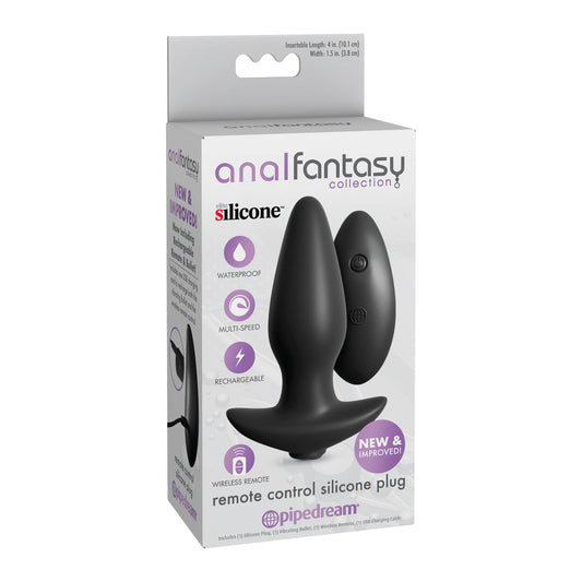 Anal Fantasy Collection Remote-Control Silicone Butt Plug - Black