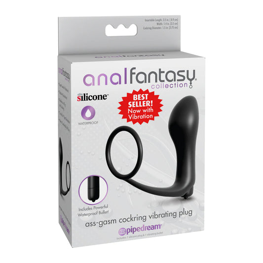 Anal Fantasy Collection Ass-Gasm Cock Ring with Vibrating Plug – Black
