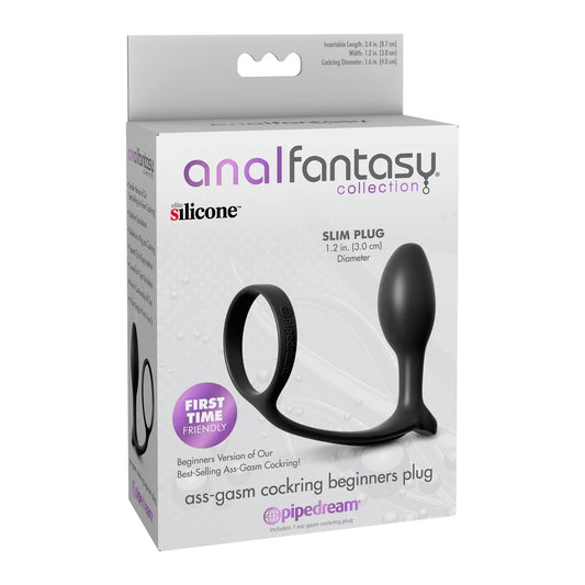 Anal Fantasy Collection Ass-Gasm Cock Ring & Beginner Plug – Black
