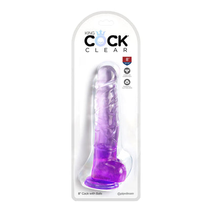 King Cock Clear 8" With Balls Purple