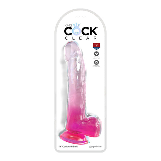 King Cock Clear 9" With Balls Pink