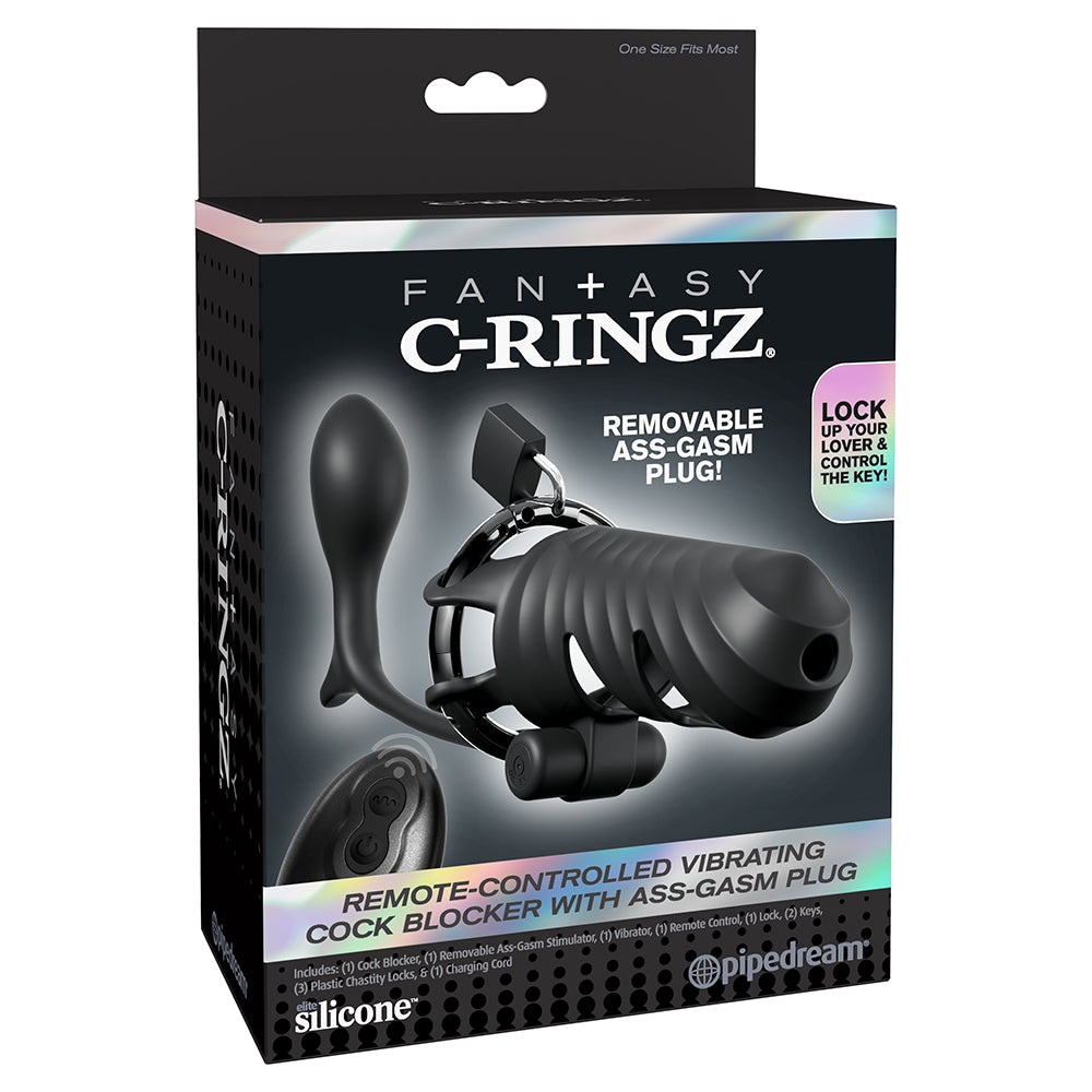 Fantasy C-Ringz Vibrating Cock Blocker With Ass-Gasm Plug Black