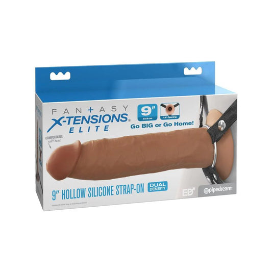 Fantasy X-Tensions Elite 9" Silicone Hollow Strap-On Dual Density Brown