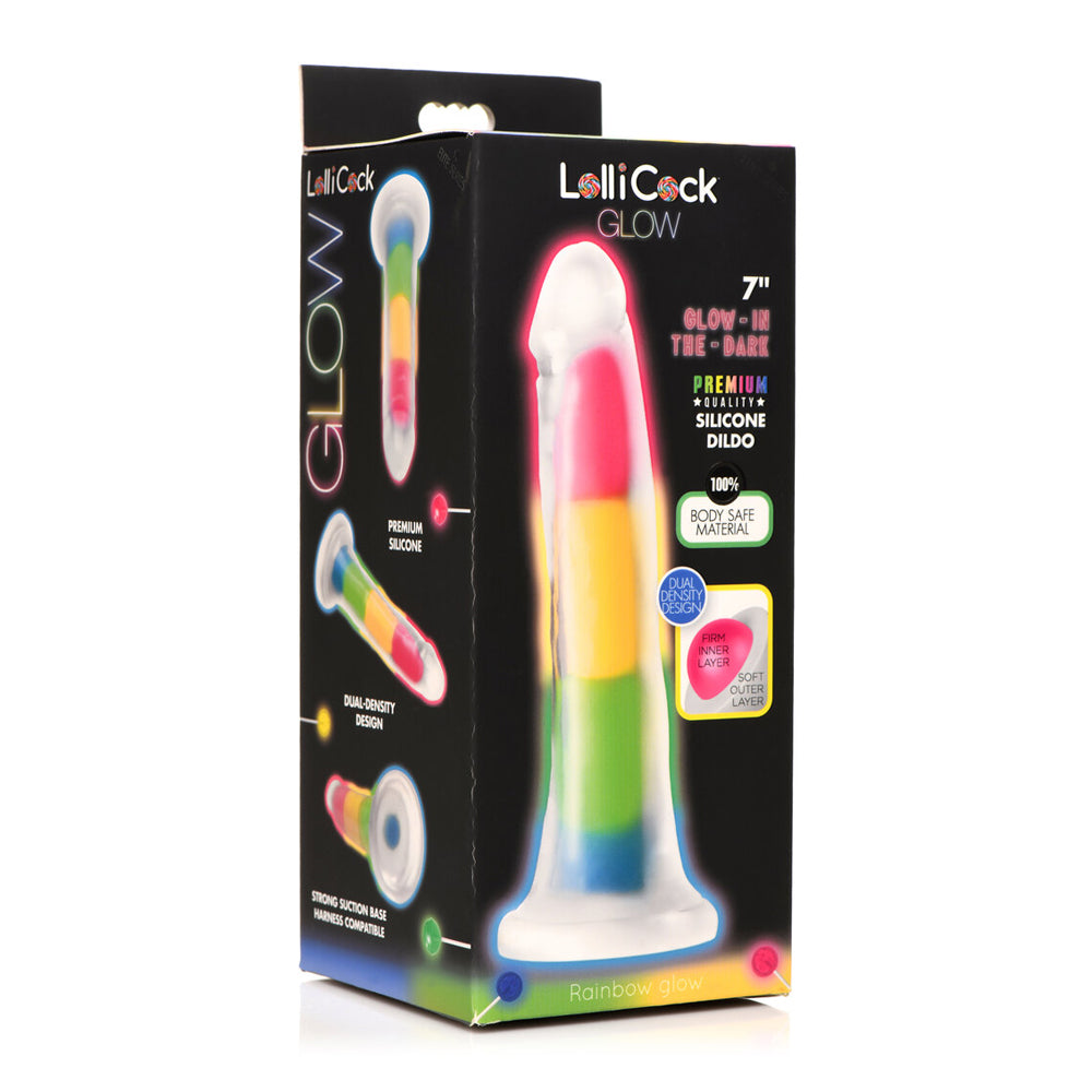 Lollicock 7" Glow-In-The-Dark Rainbow Silicone Dildo