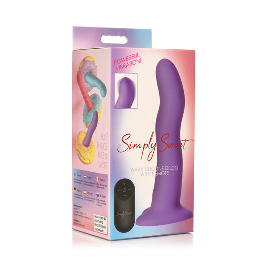 Simply Sweet 21X Vibrating Wavy Silicone Dildo With Remote Purple