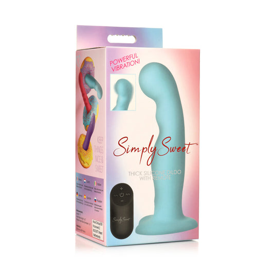 Simply Sweet 21X Vibrating Thick Silicone Dildo With Remote Blue